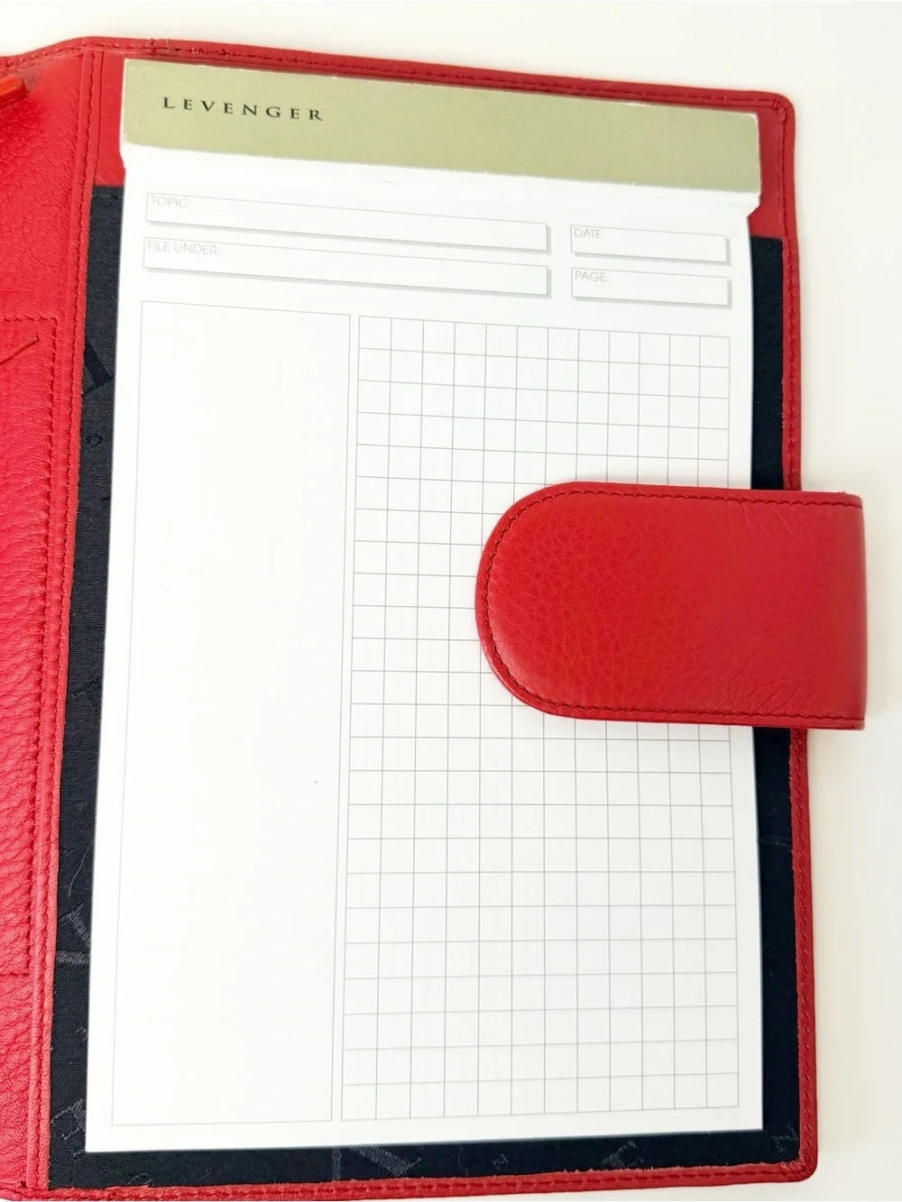 Levenger Red Pebbled Leather Organizer Case with Magnetic Tab Closure, Notepad